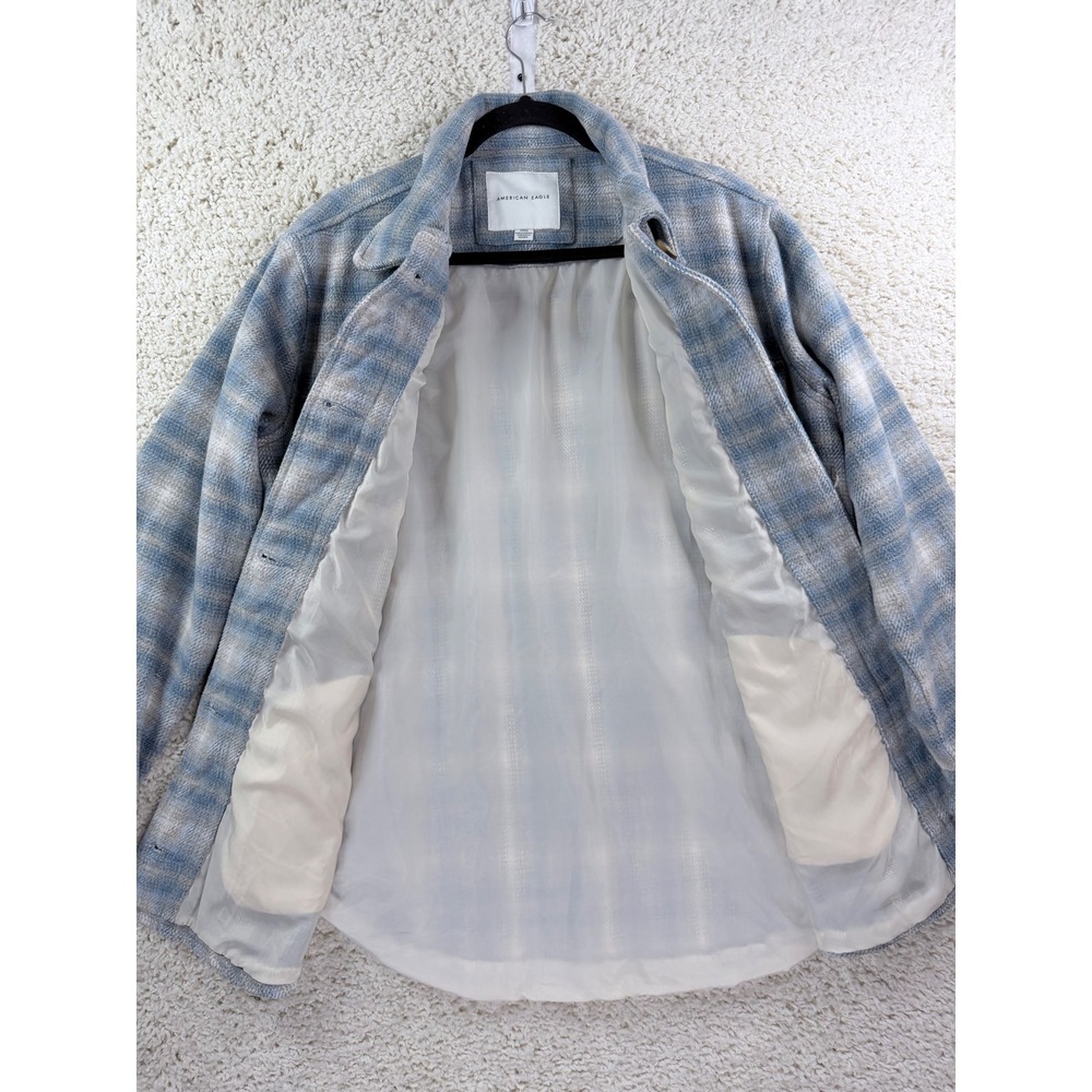 American Eagle Plaid Shacket Womens Small Blue Cream Lined Flannel - Picture 5 of 10